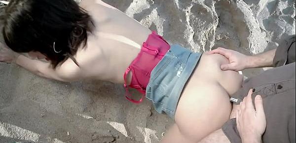  hot skinny teen Carol Vega fucked hard doggy on the beach